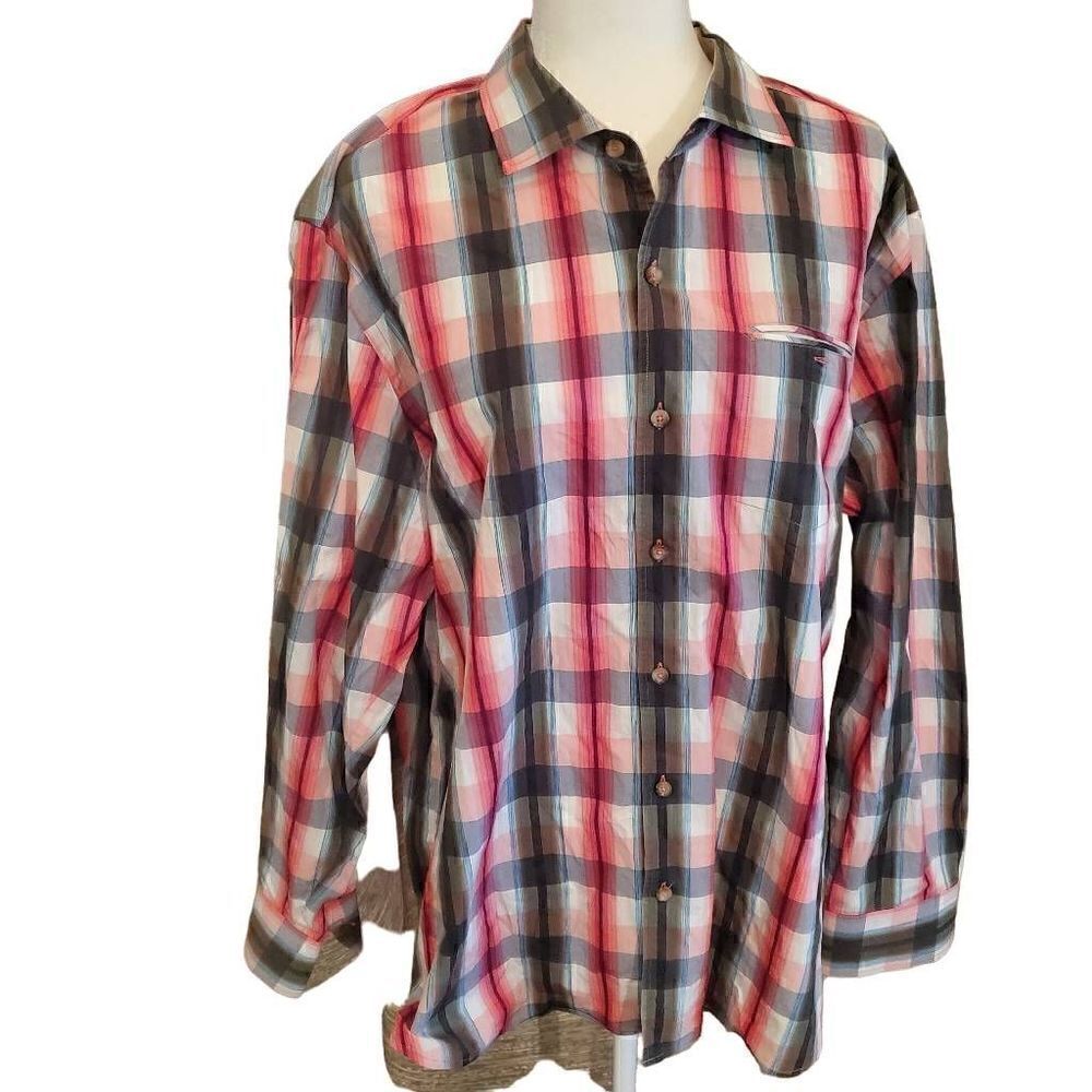 EUC Tommy Bahama Island Modern Fit Pink Plaid Crisp Cotton Long Sleeve Button Fr